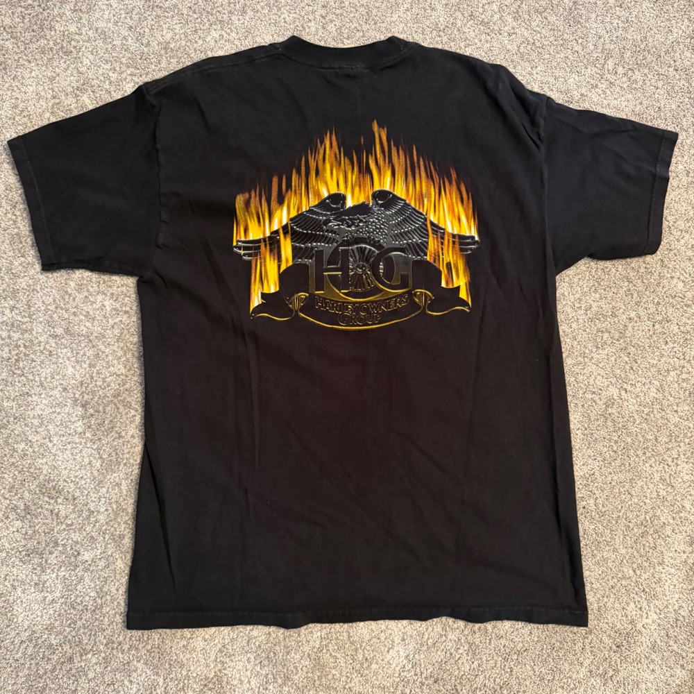 Harley Davidson HOG Michiana Elkhart Chapter Flaming Eagle Black Graphic T-Shirt - Picture 1 of 5